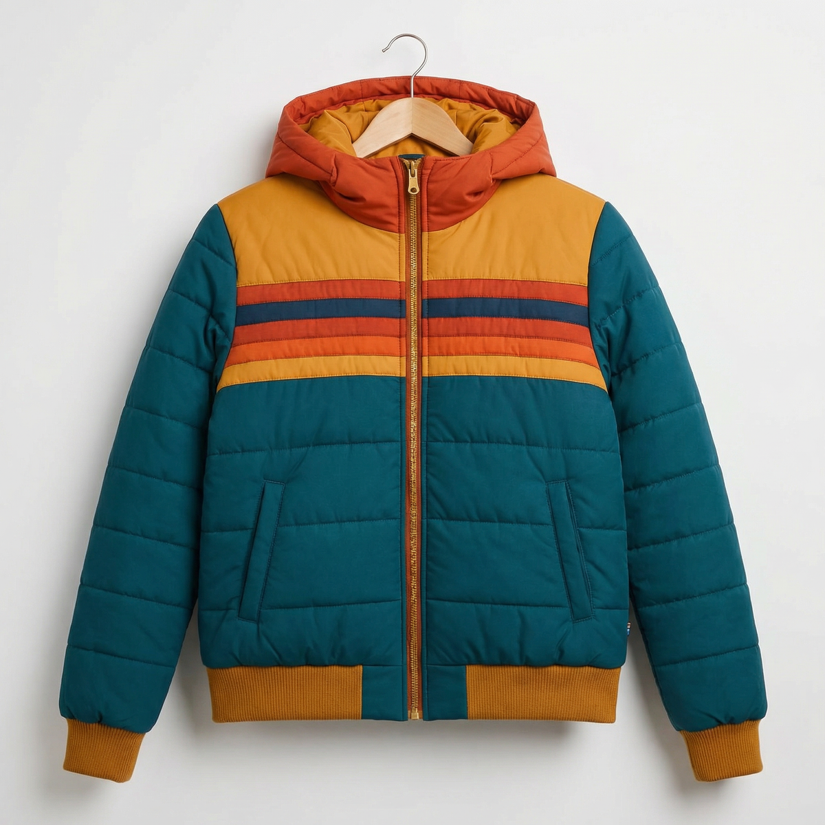 Striped Hooded Zip Front Puffer Jacket 2