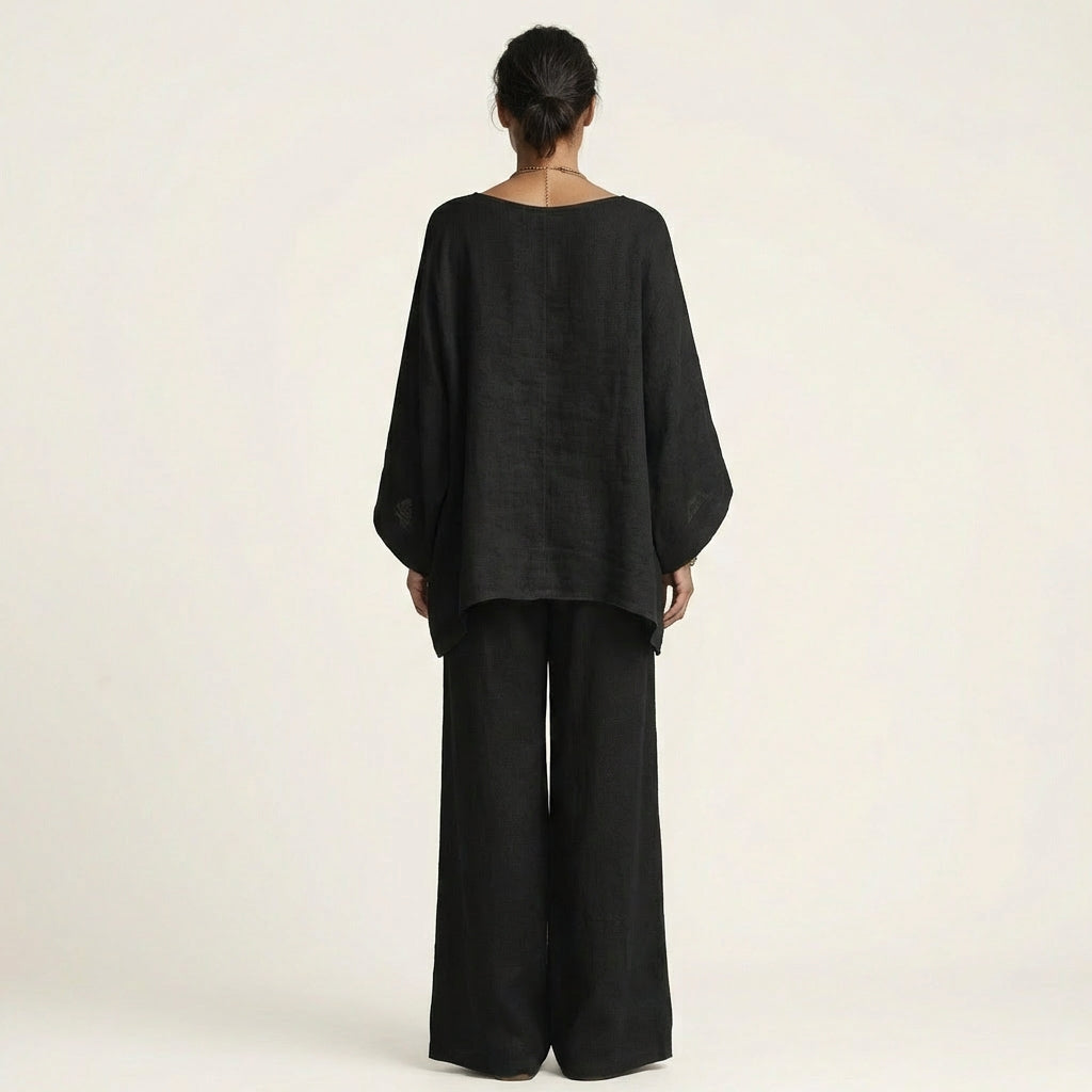 Linen Look Asymmetric Hem Top and Wide Leg Pants Two Piece Set 10