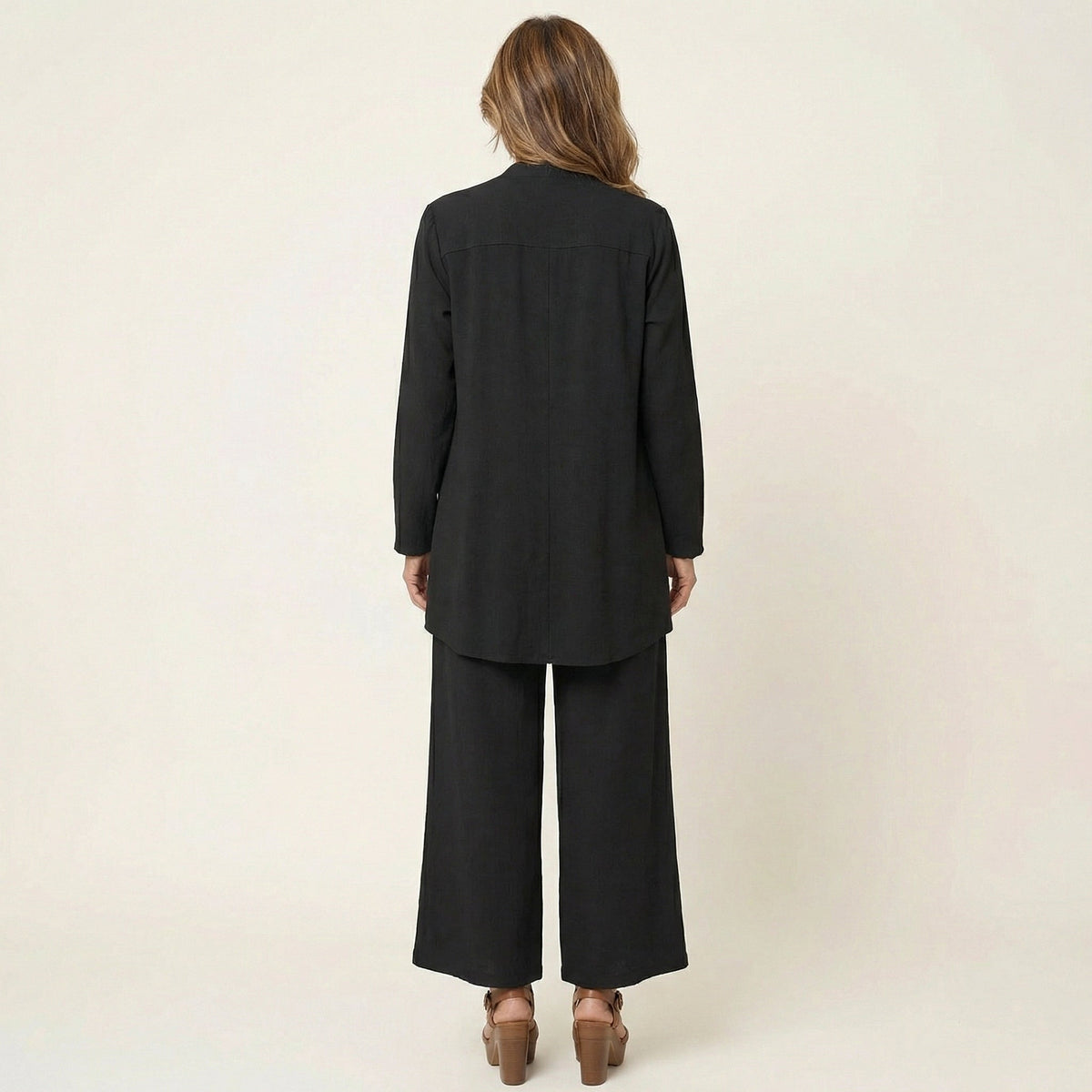 Long Sleeve Open Front Duster Top and Wide Leg Pants Three Piece Set 3