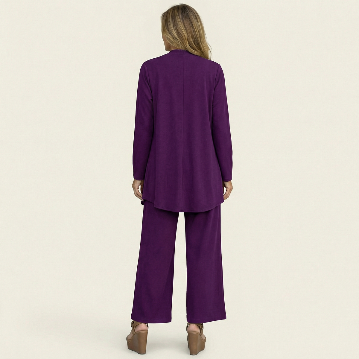 Long Sleeve Open Front Duster Top and Wide Leg Pants Three Piece Set 2