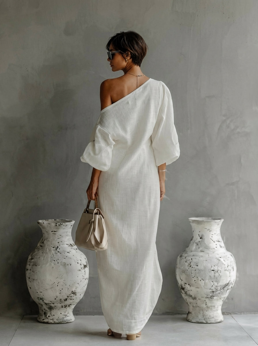 One Shoulder Long Sleeve Satin Maxi Dress 4