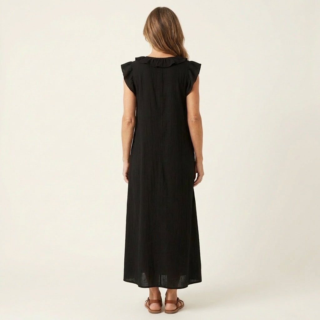 Ruffle V-Neck Sleeveless Linen Maxi Dress 11