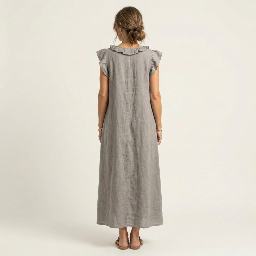 Ruffle V-Neck Sleeveless Linen Maxi Dress 3