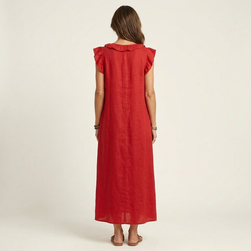 Ruffle V-Neck Sleeveless Linen Maxi Dress 6