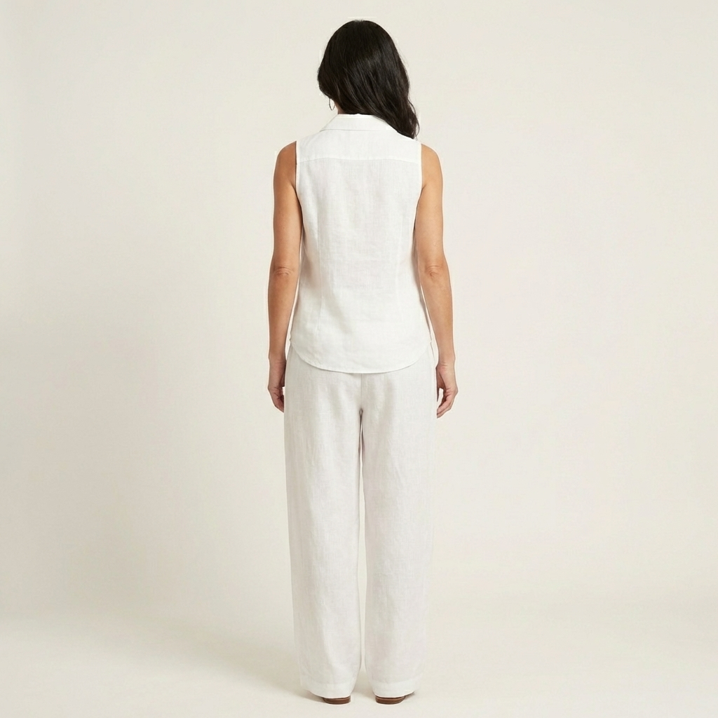 Sleeveless Collared Wrap Top and Tapered Leg Pants Two Piece Set 2