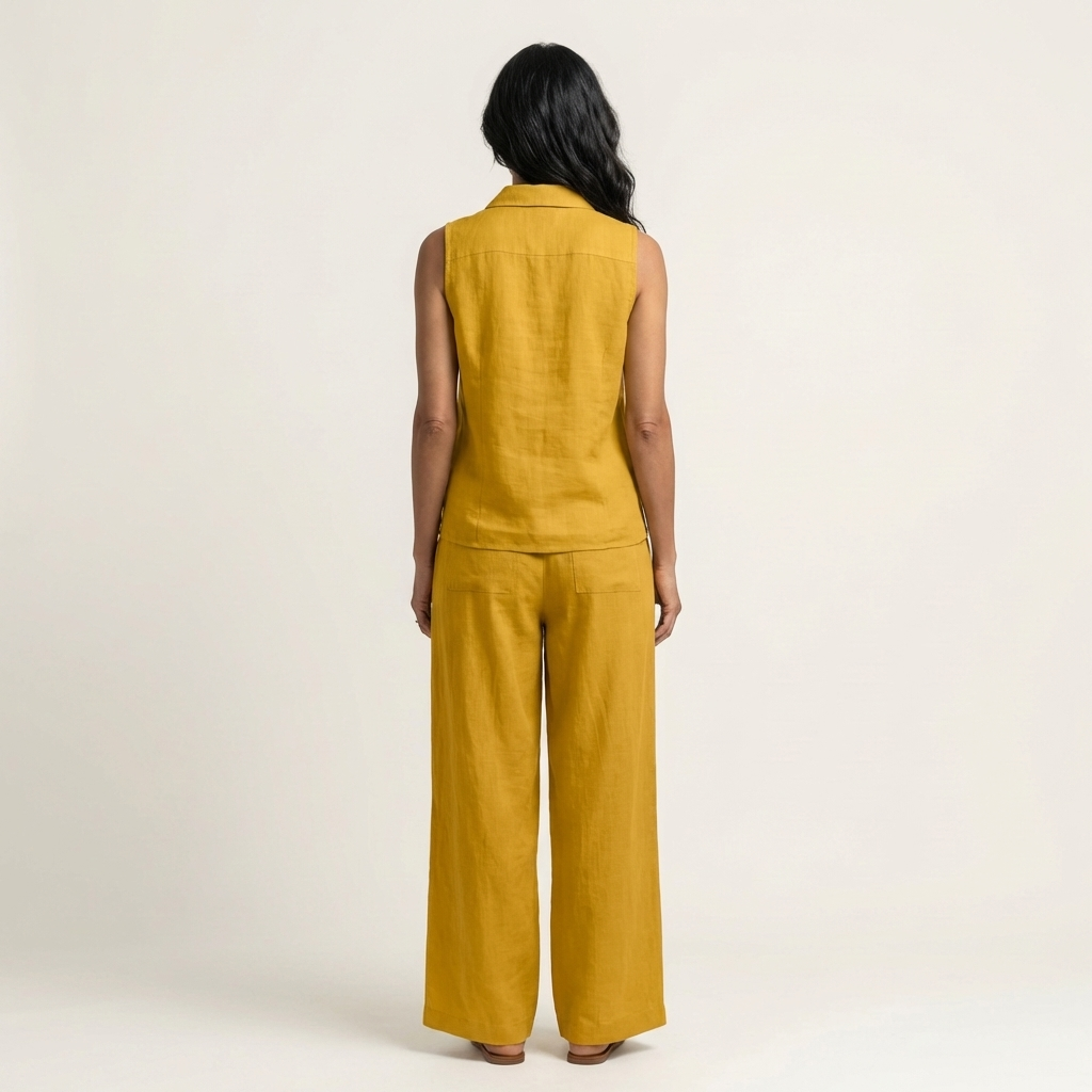 Sleeveless Collared Wrap Top and Tapered Leg Pants Two Piece Set 10