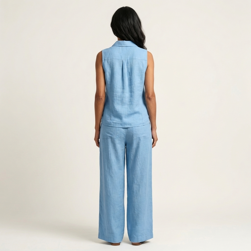 Collared Sleeveless Wrap Top and Wide Leg Pants Two Piece Set 6