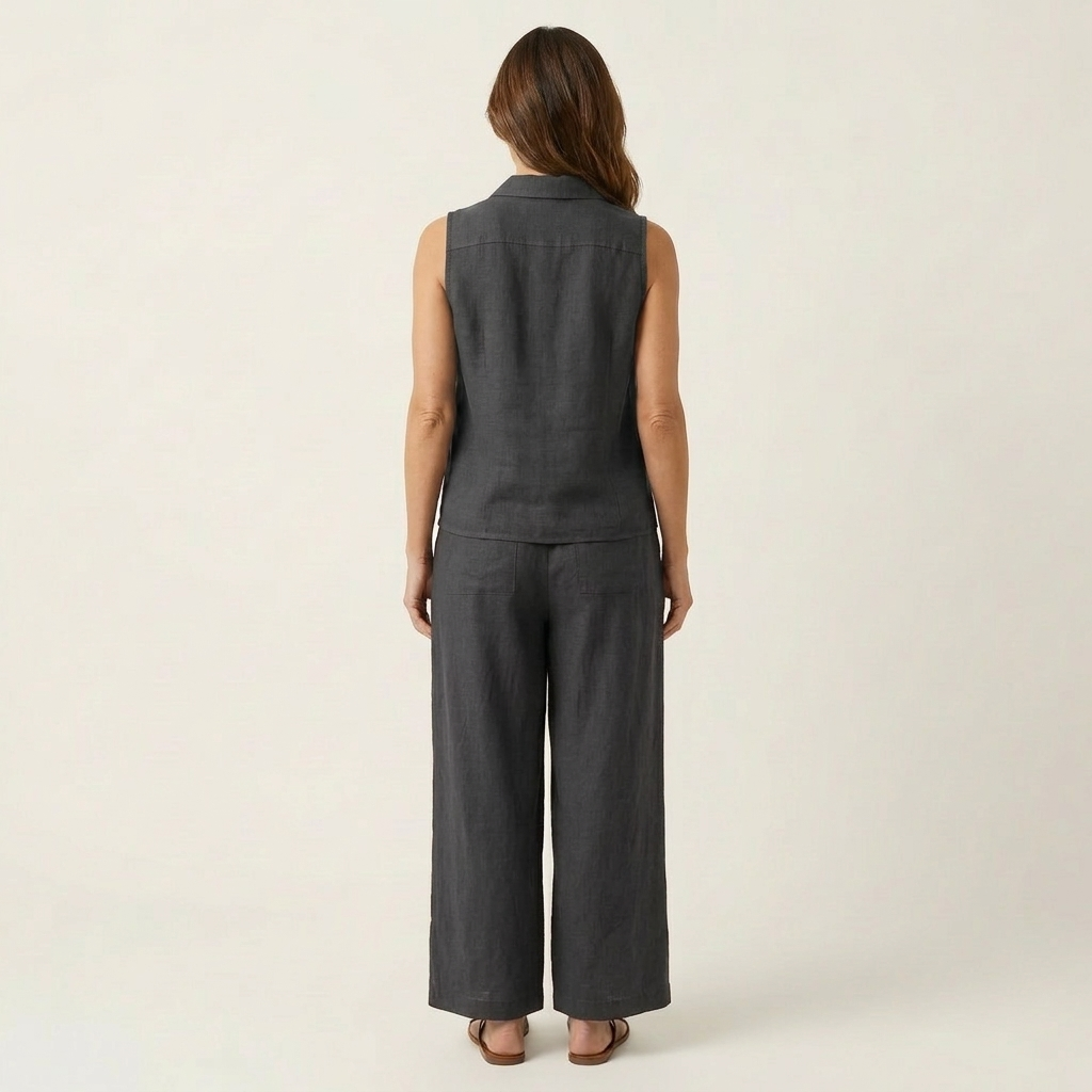 Sleeveless Collared Wrap Top and Tapered Leg Pants Two Piece Set 8