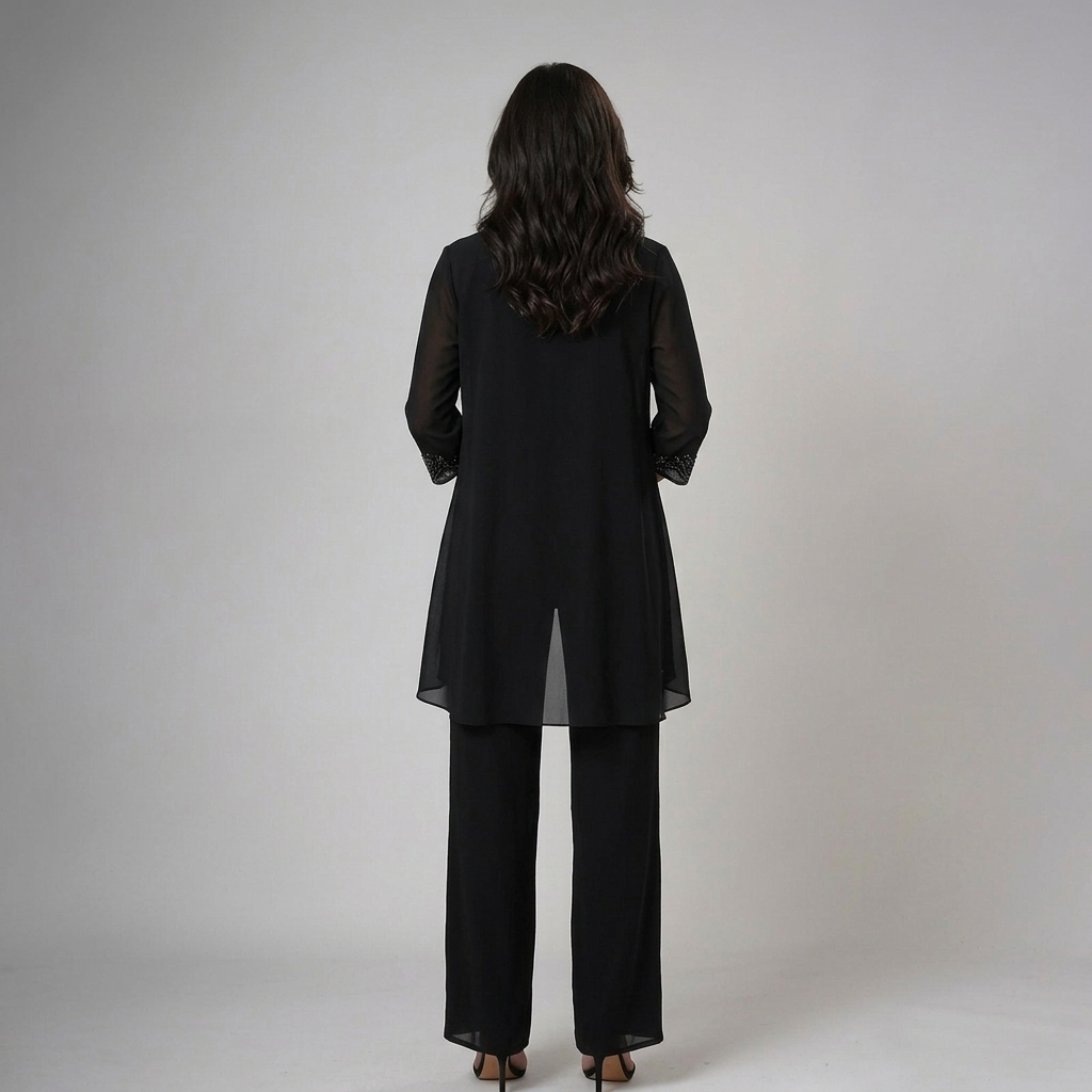 Lace Trim Chiffon Jacket Top and Pants Three Piece Set 9