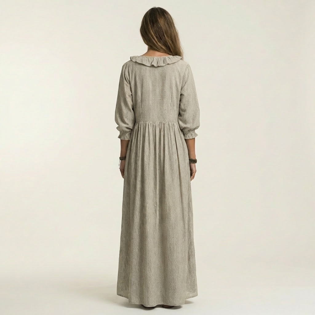 Ruffle Trim V-Neck Three Quarter Sleeve Loose Maxi Dress 6