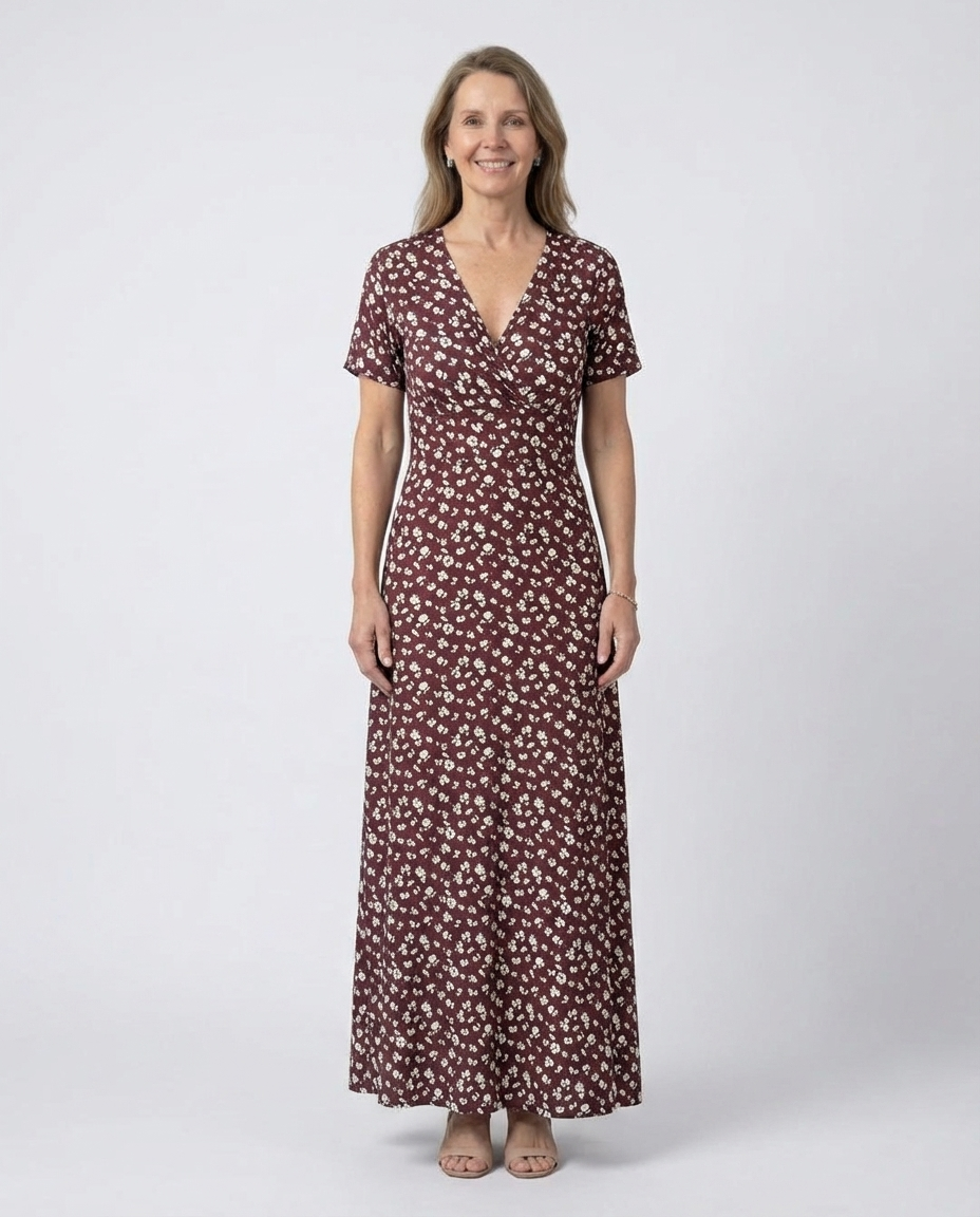 Floral Surplice V-Neck Short Sleeve Maxi Dress