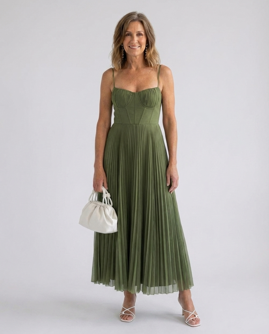 Sweetheart Corset Bodice Pleated Maxi Dress