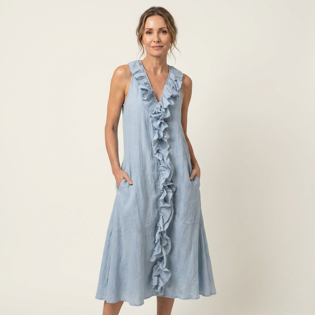 Ruffle Front V-Neck Sleeveless A-Line Maxi Dress 9