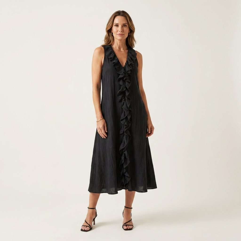Ruffle Front V-Neck Sleeveless A-Line Maxi Dress 3
