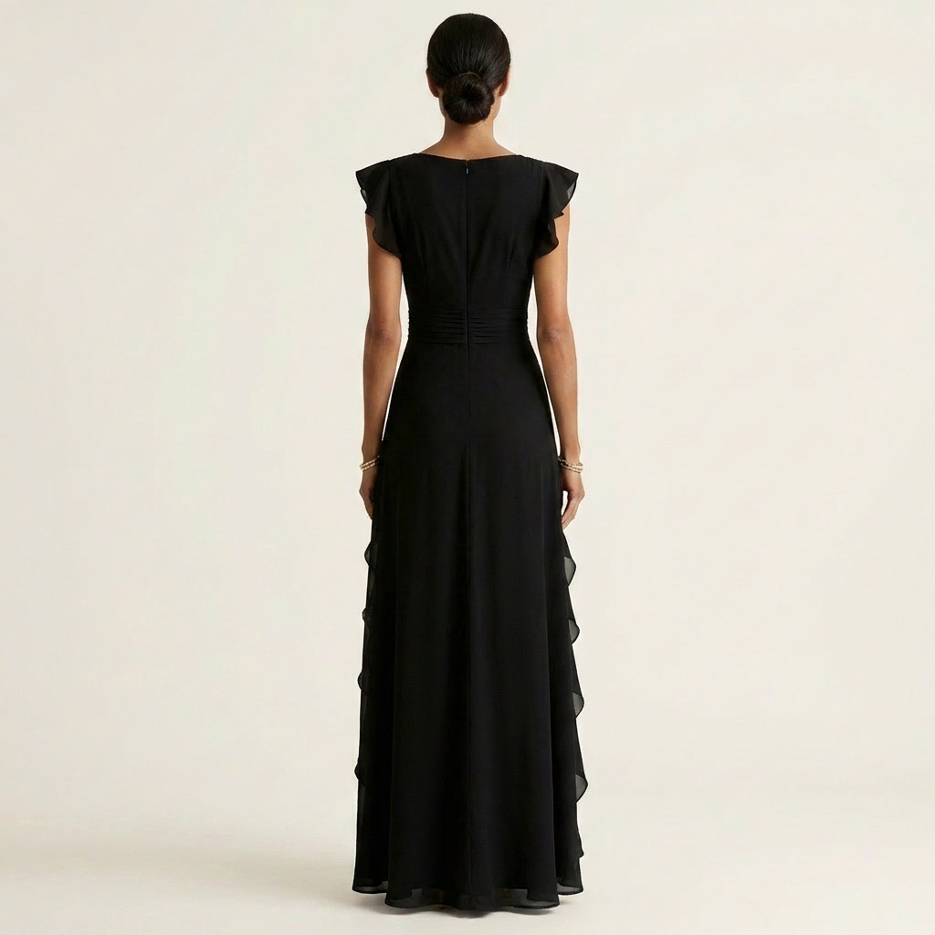 Wrap V-Neck Flutter Sleeve Cascading Ruffle Maxi Dress 10
