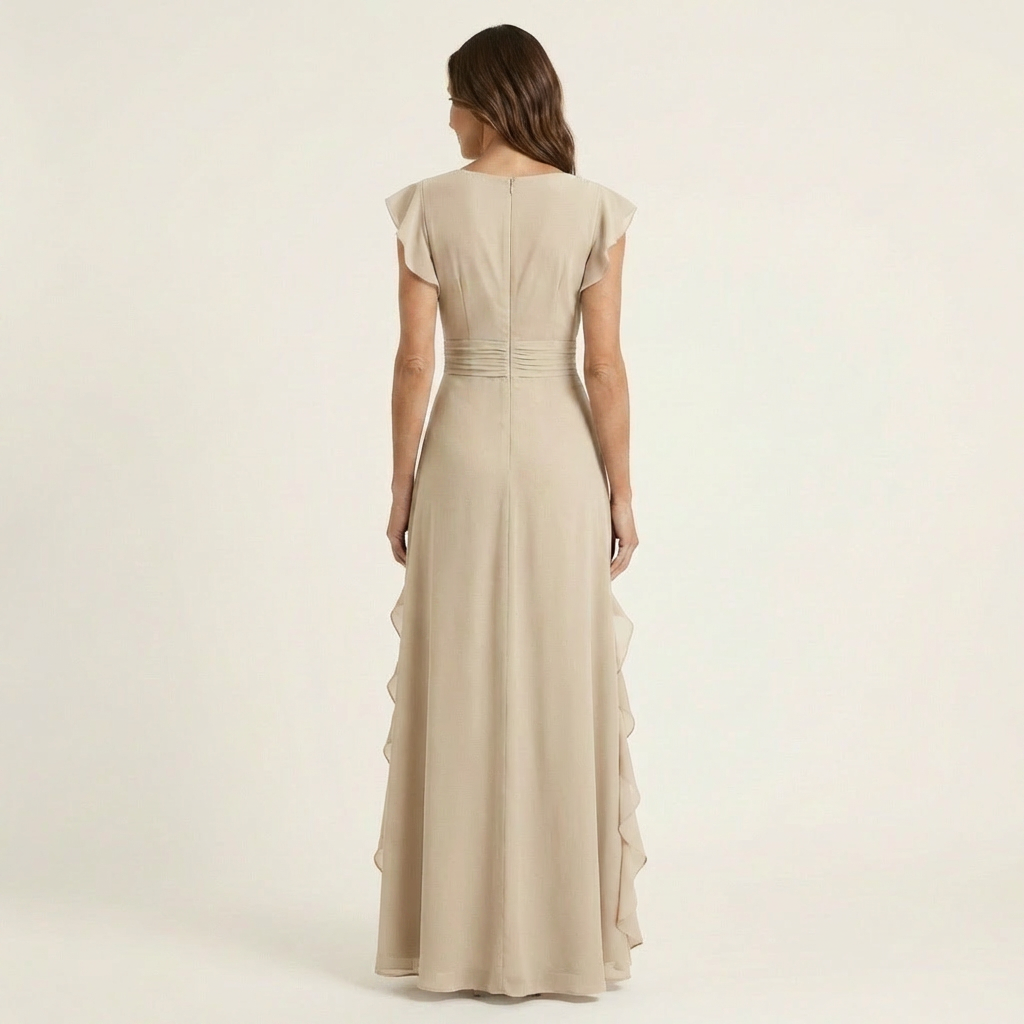 Wrap V-Neck Flutter Sleeve Cascading Ruffle Maxi Dress 2