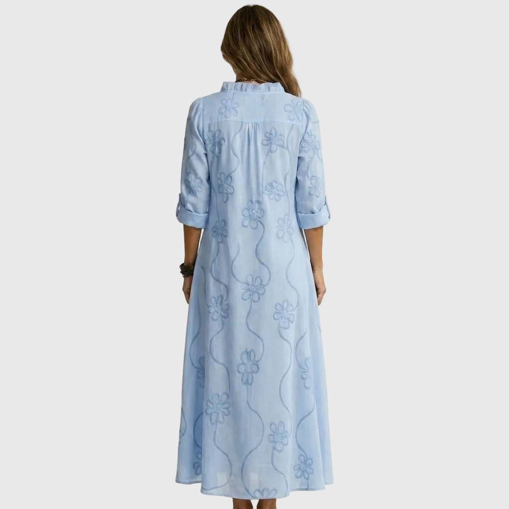 Floral Embroidered Long Sleeve Ruffle Neck Maxi Dress 5