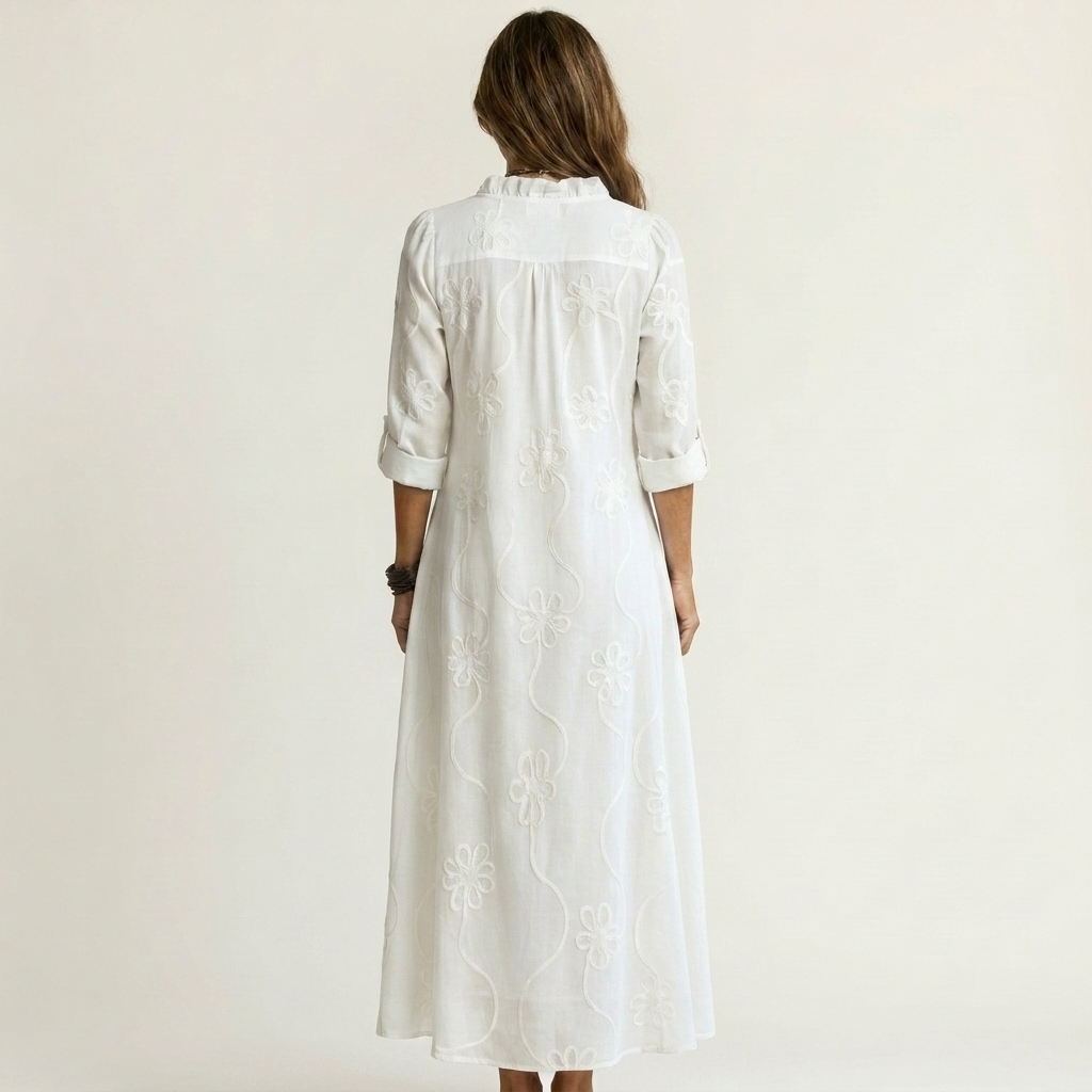 Floral Embroidered Ruffle Neck Long Sleeve Maxi Dress 2