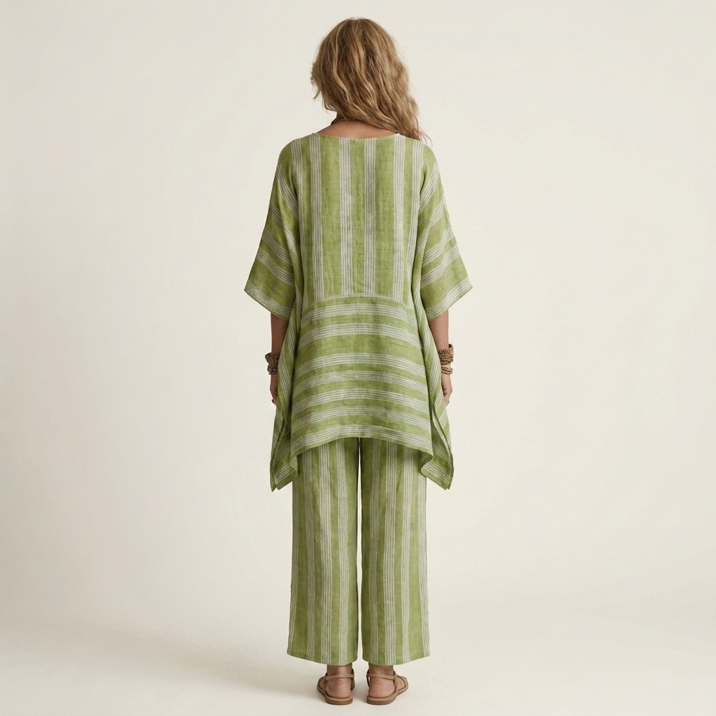 Striped Kaftan Top and Wide Leg Pants Two Piece Set 12