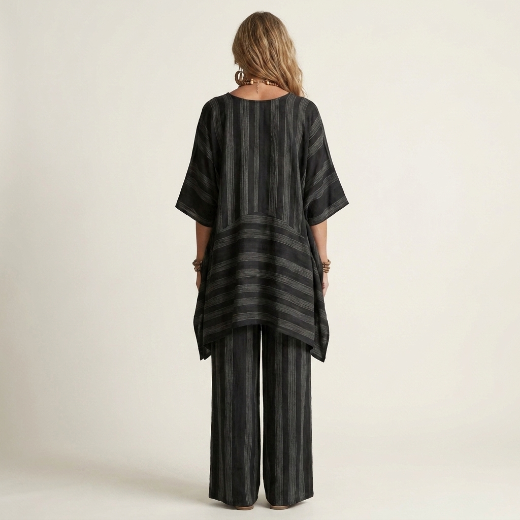 Striped Kaftan Top and Wide Leg Pants Two Piece Set 10