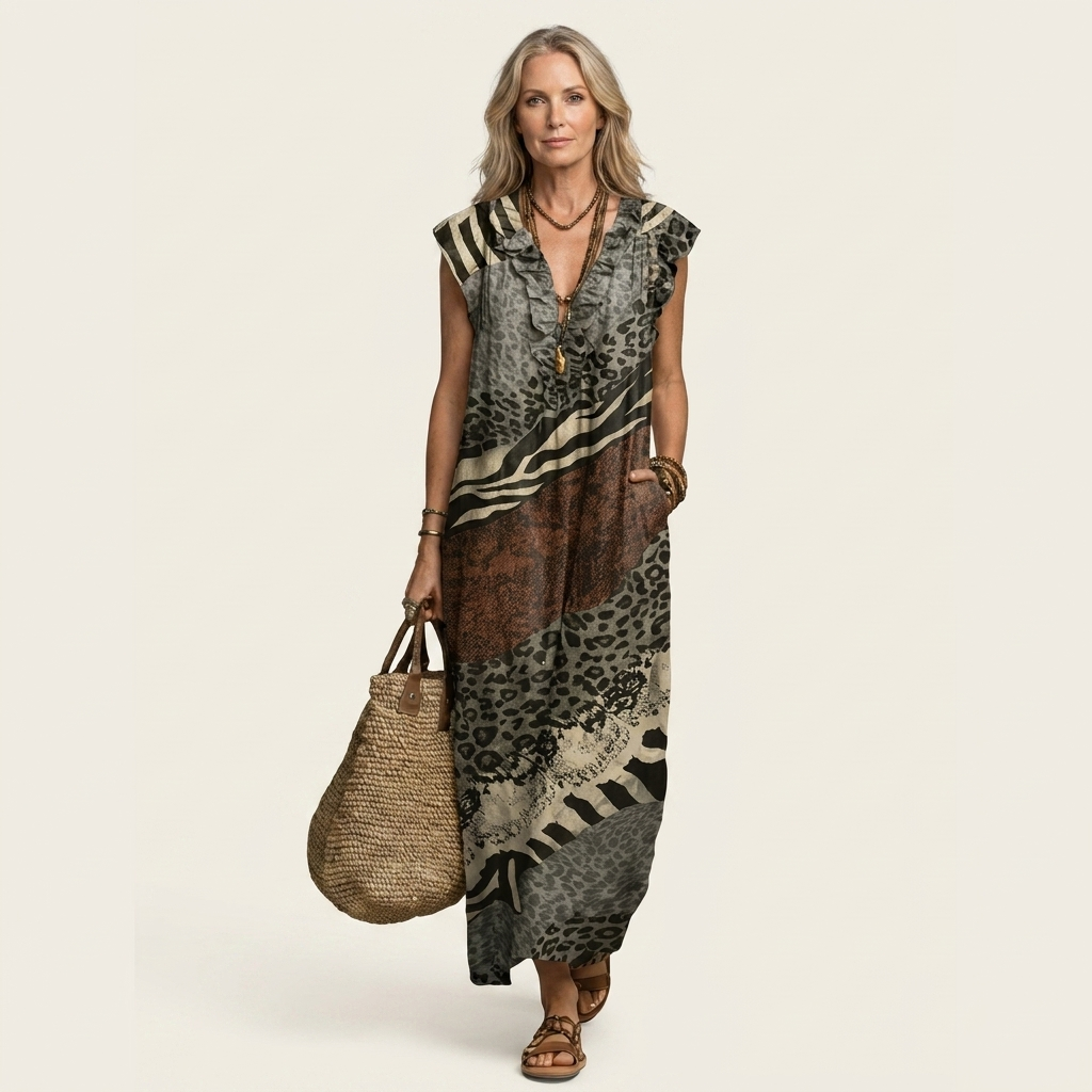 Animal Print V-Neck Sleeveless Maxi Dress