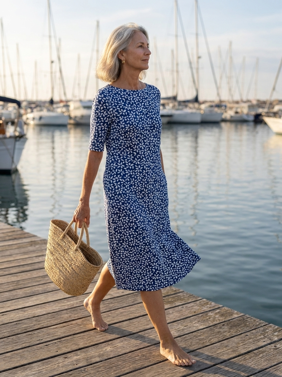 Ditsy Print Boat Neck Half Sleeve Fit and Flare Dress 3