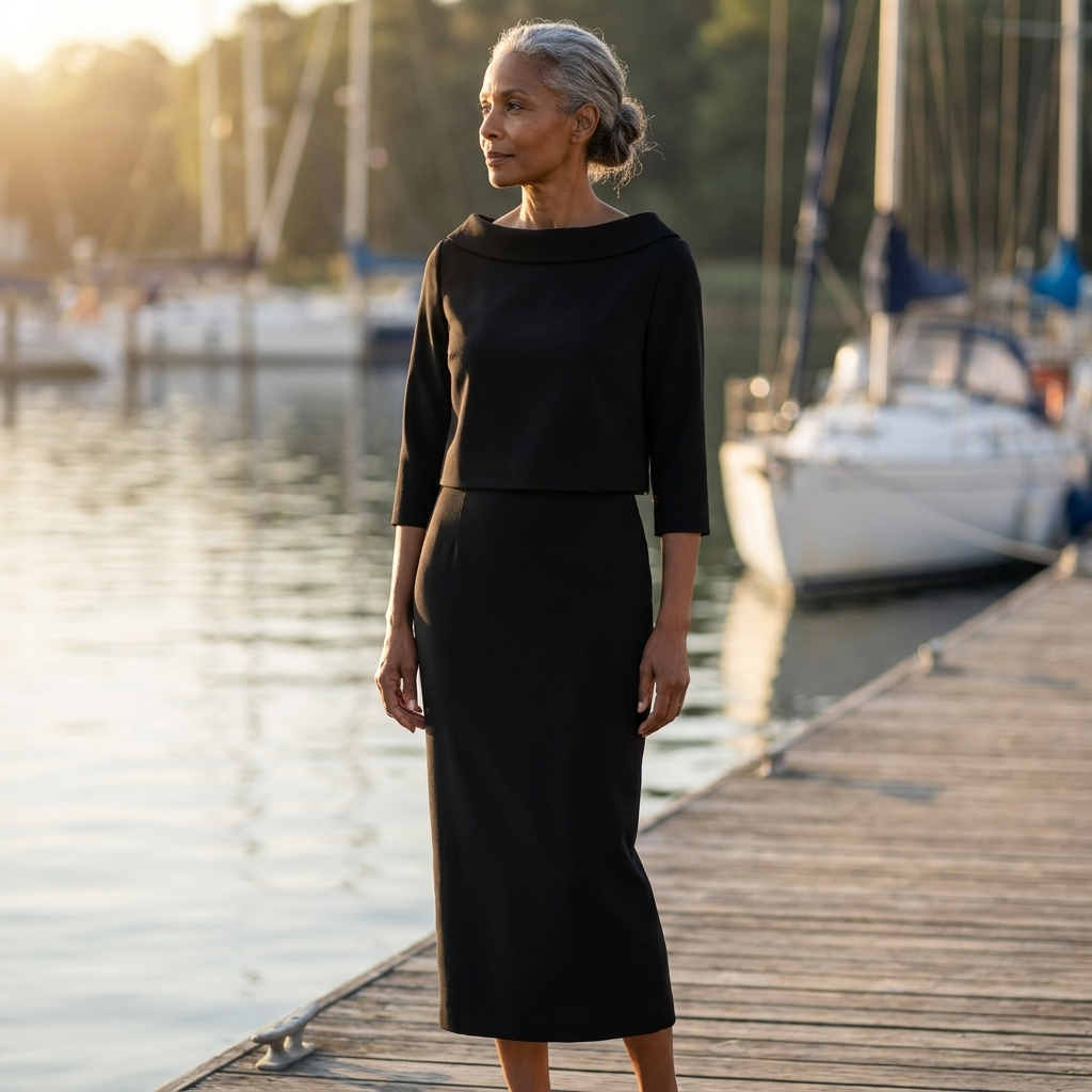 Cowl Neck Top and Straight Midi Skirt Two Piece Set 2