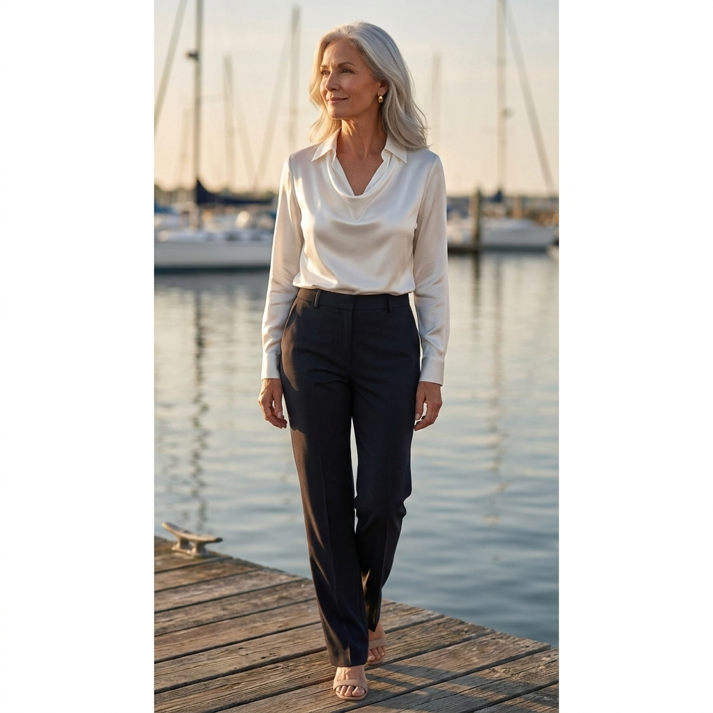 Draped Cowl Neck Long Sleeve Satin Blouse 3