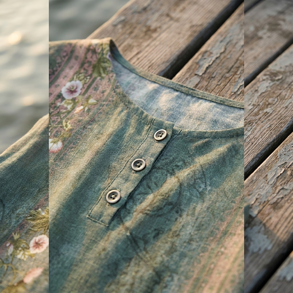 Floral Embroidered Round Neck Roll Tab Sleeve Tunic Top 3