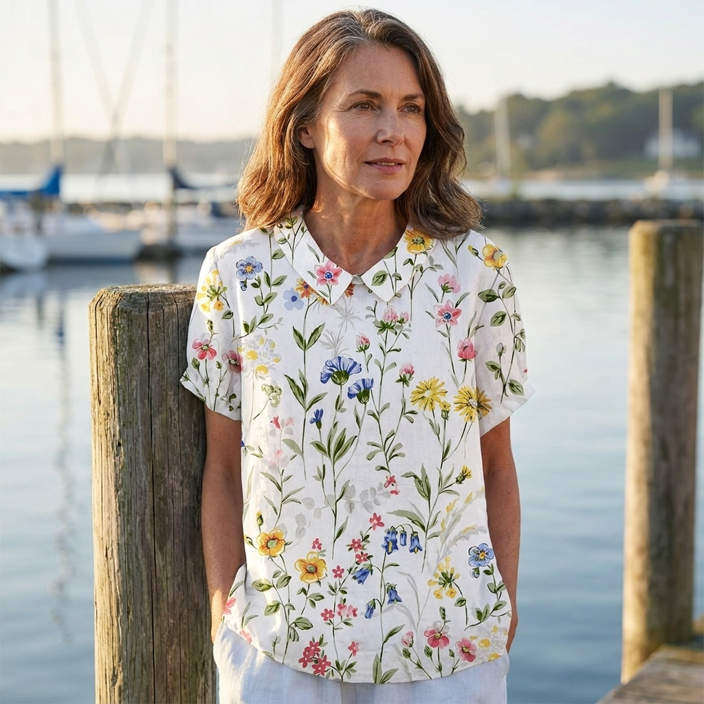 Botanical Floral Print Short Sleeve Tunic Top 2