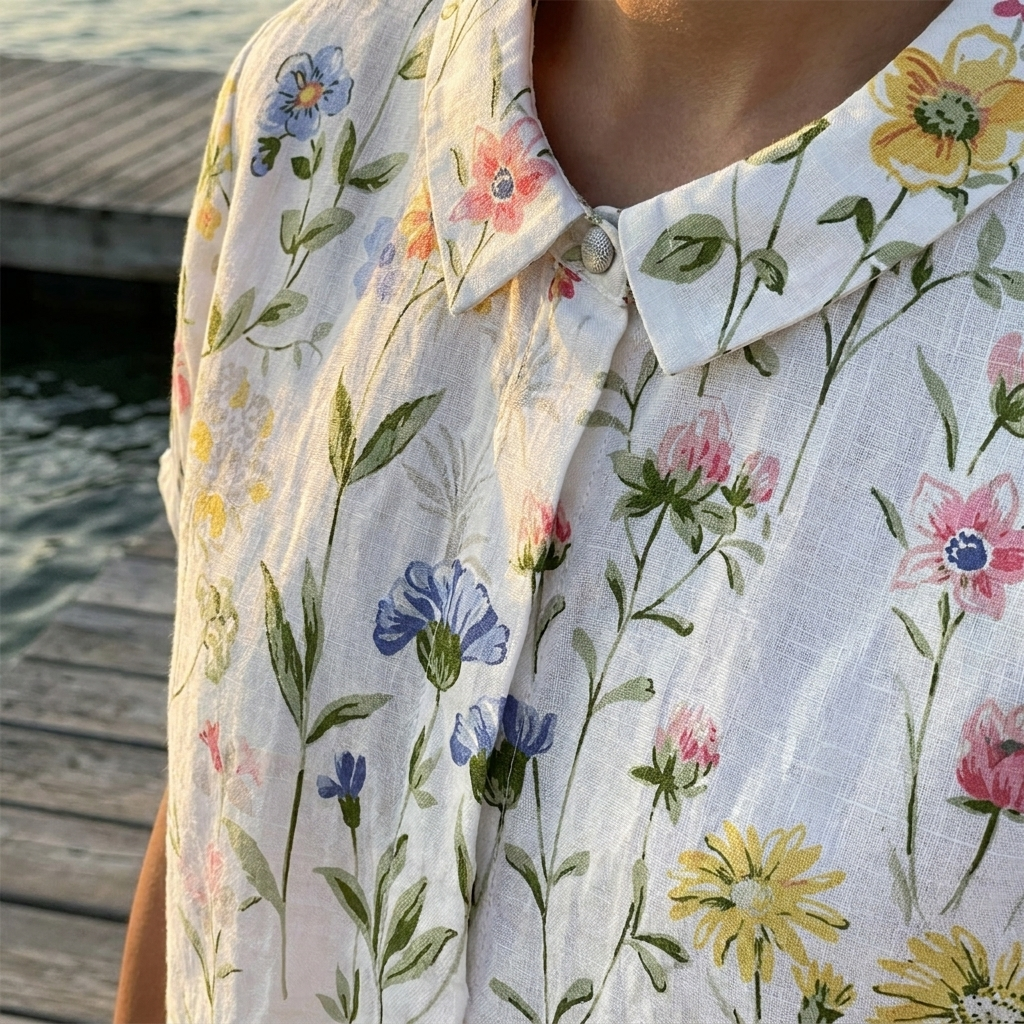 Botanical Floral Print Short Sleeve Tunic Top 3