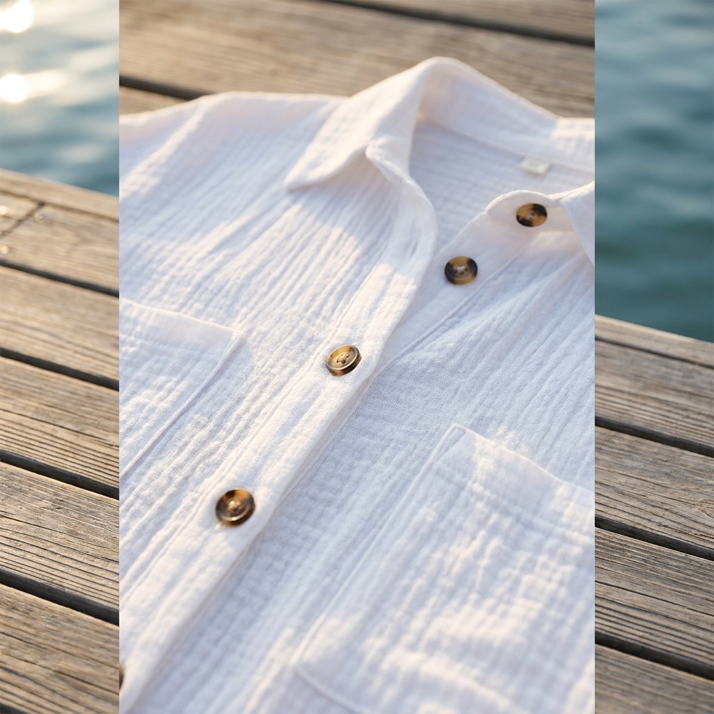 Textured Gauze Button Front Short Sleeve Shirt Dress 3