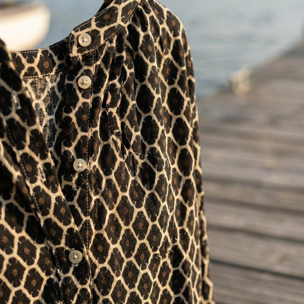 Geometric Print Split Neck Long Sleeve Blouse 4