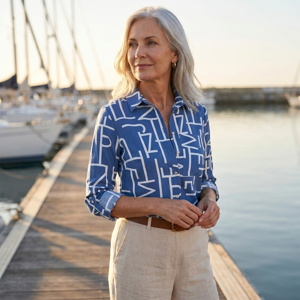 Abstract Print Collared Long Sleeve Button Up Shirt