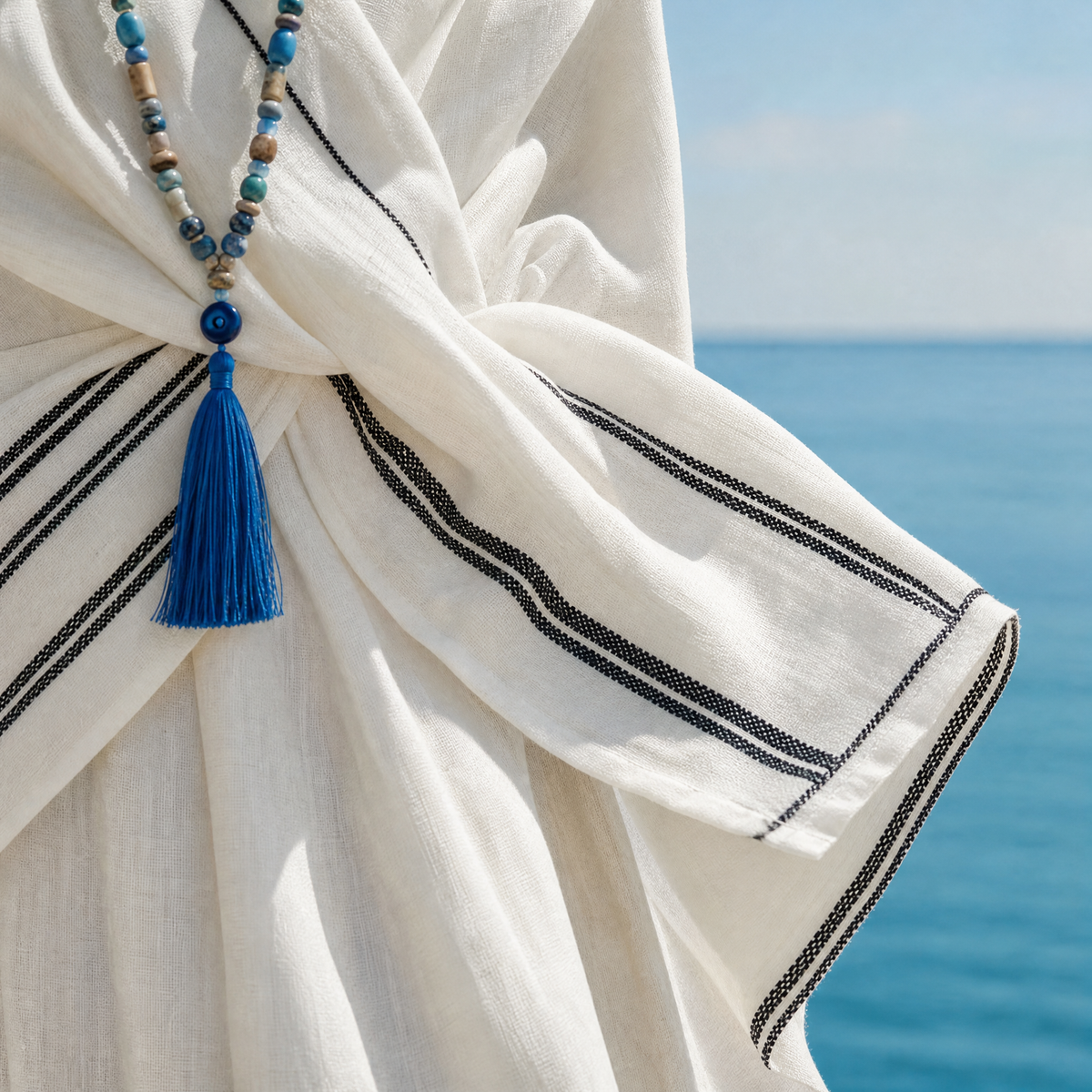 V-Neck Kimono Sleeve Tie Waist Striped Hem Maxi Dress 3