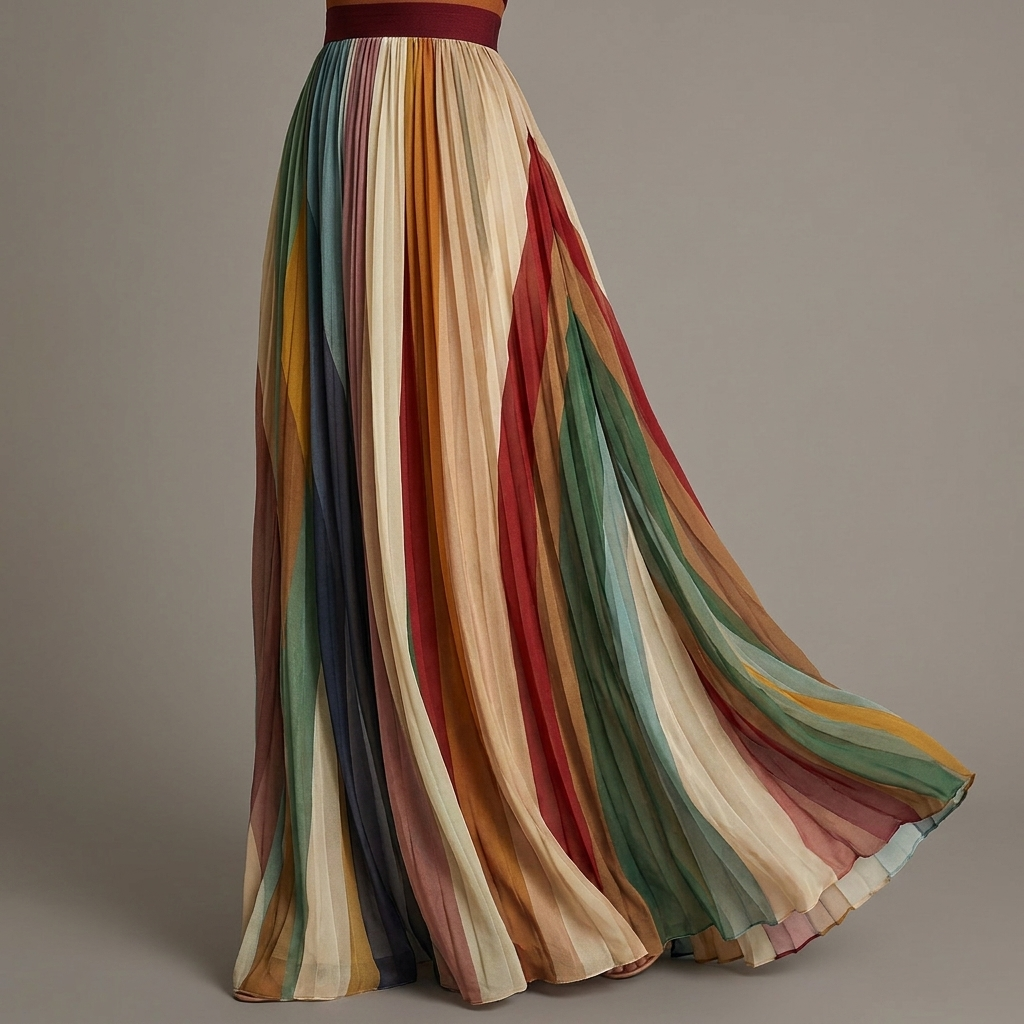 Striped Strapless Sweetheart Pleated Maxi Dress 3