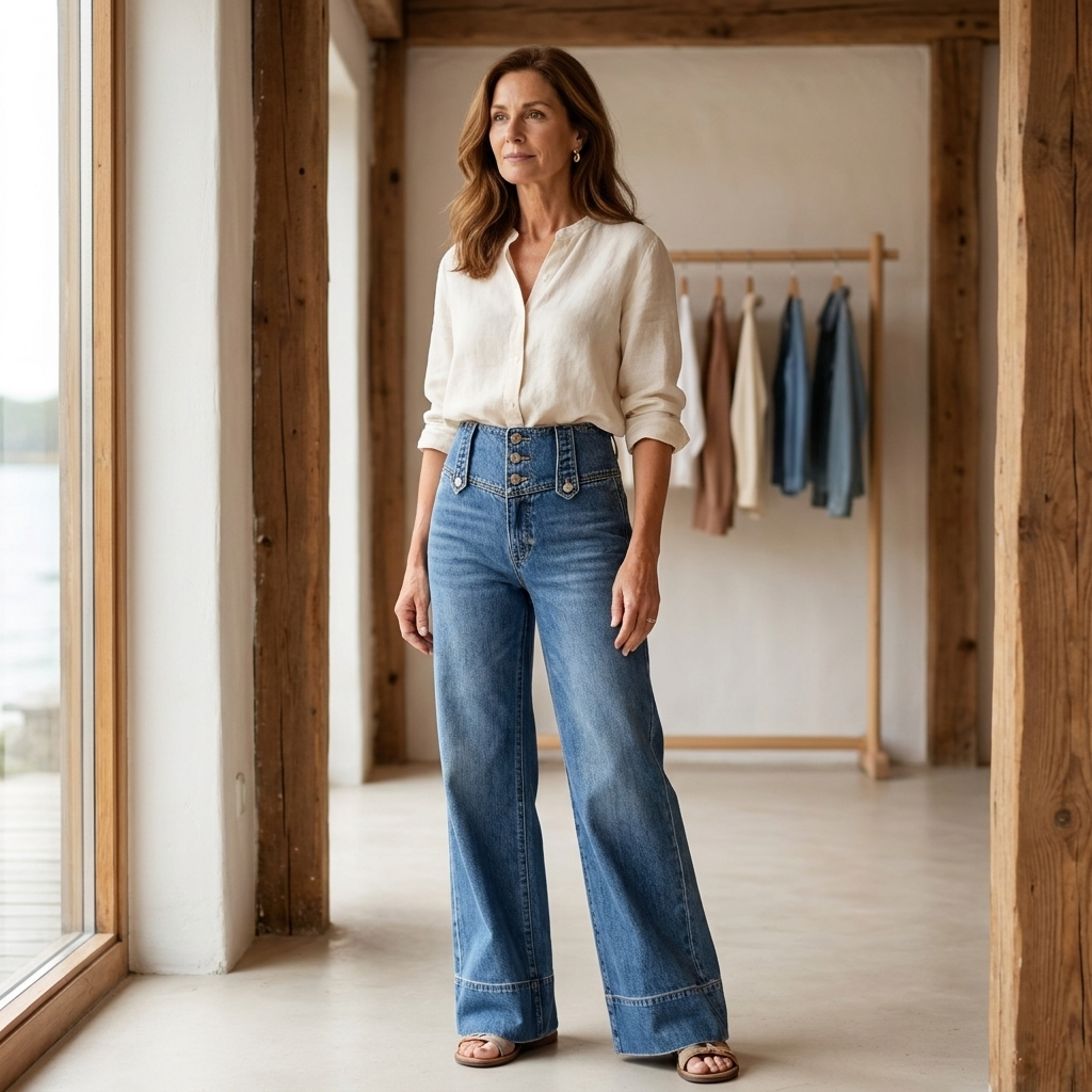 High Waist Button Front Wide Leg Flare Jeans
