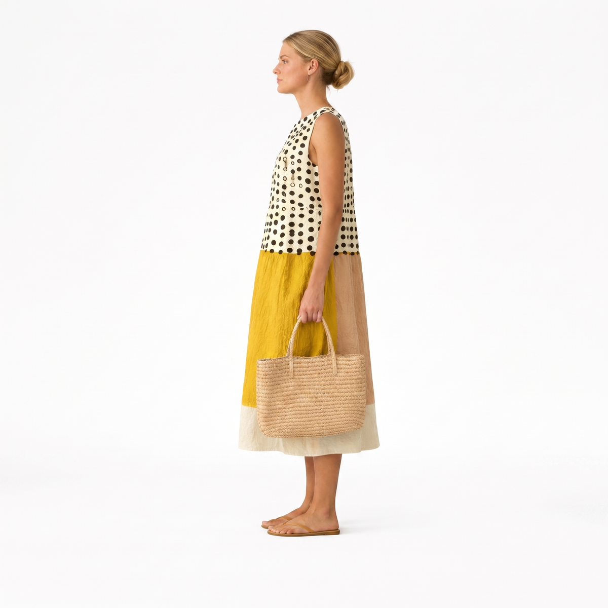 Polka Dot Colorblock Crew Neck Sleeveless Midi Dress 4