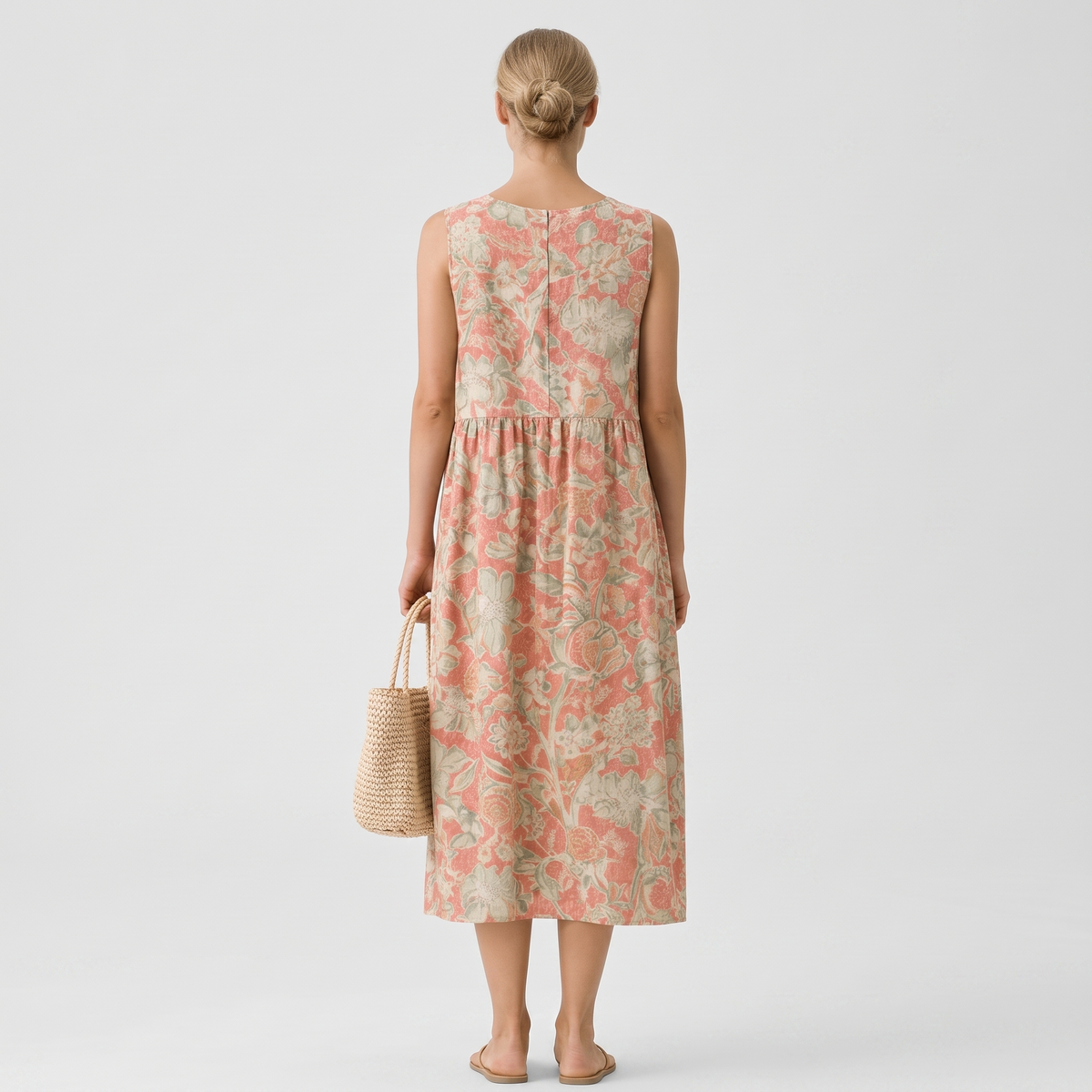 Floral V-Neck Sleeveless Pocket Midi Dress 3