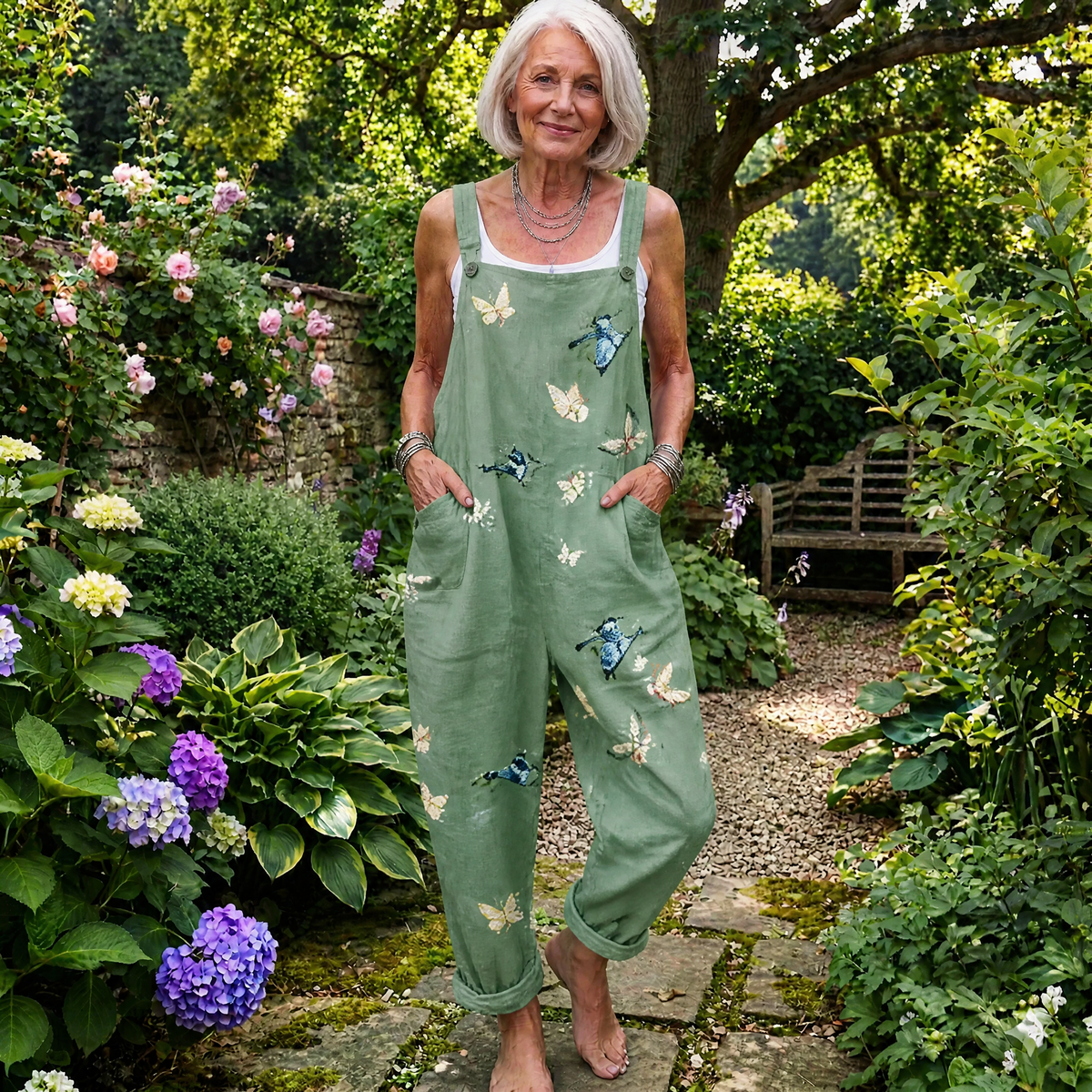 Floral Applique Wide Leg Bib Overalls 8