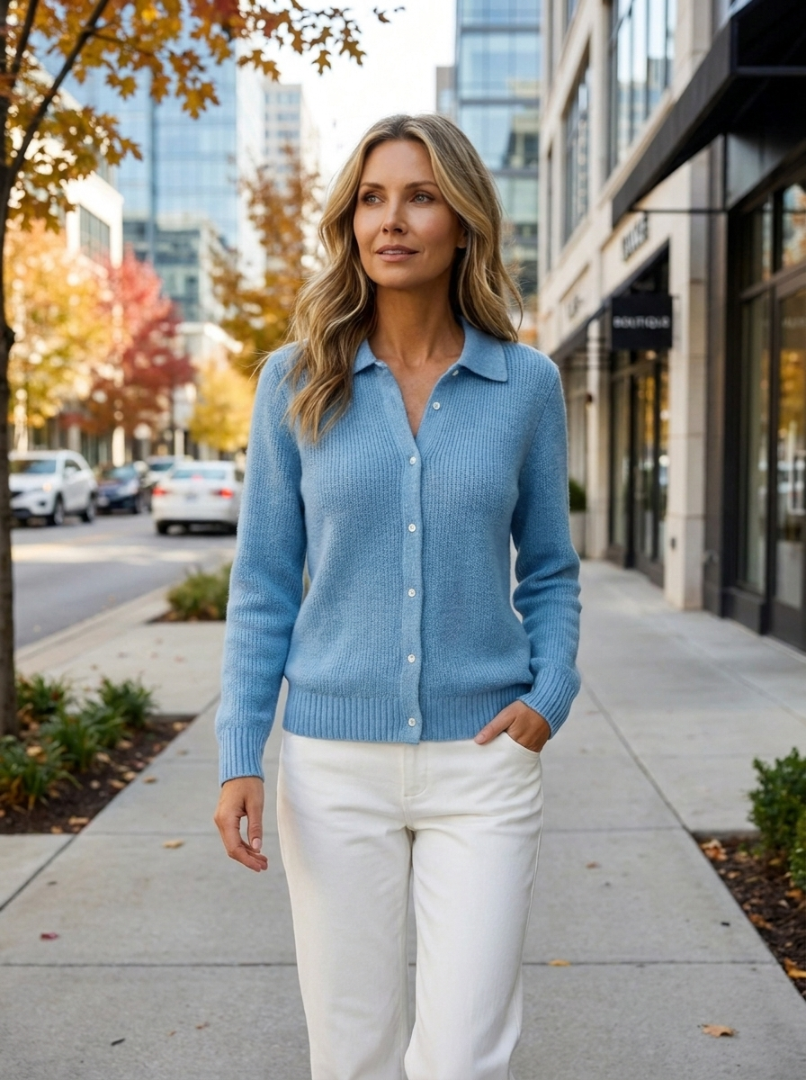 Collared Button Front Ribbed Knit Cardigan 6