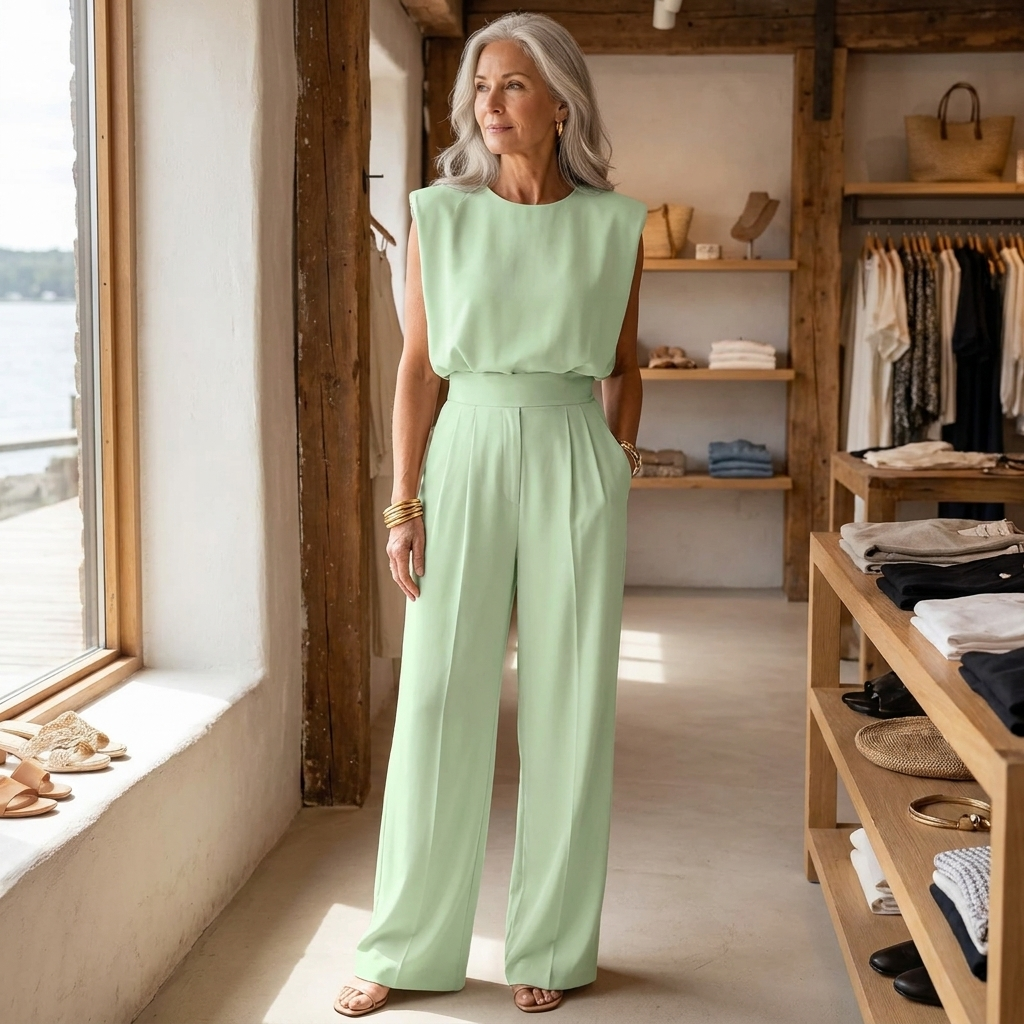 Round Neck Sleeveless High Waist Wide Leg Jumpsuit