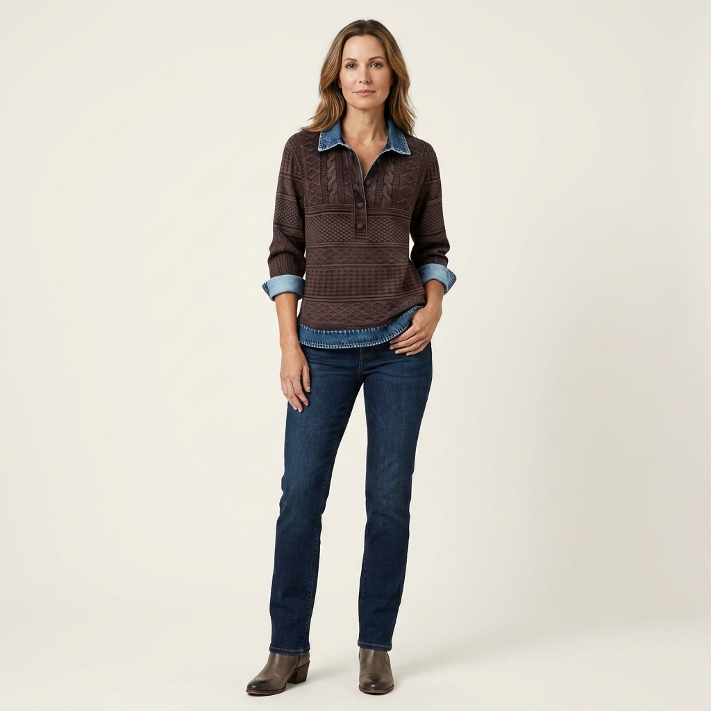 Collared Button Front Cable Knit Sweater
