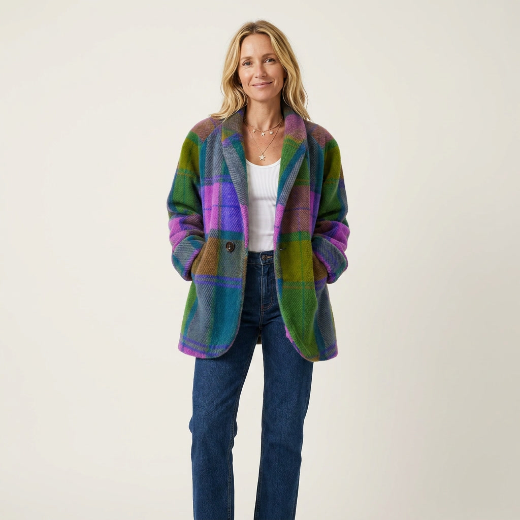 Plaid Notch Lapel Brushed Coat 6