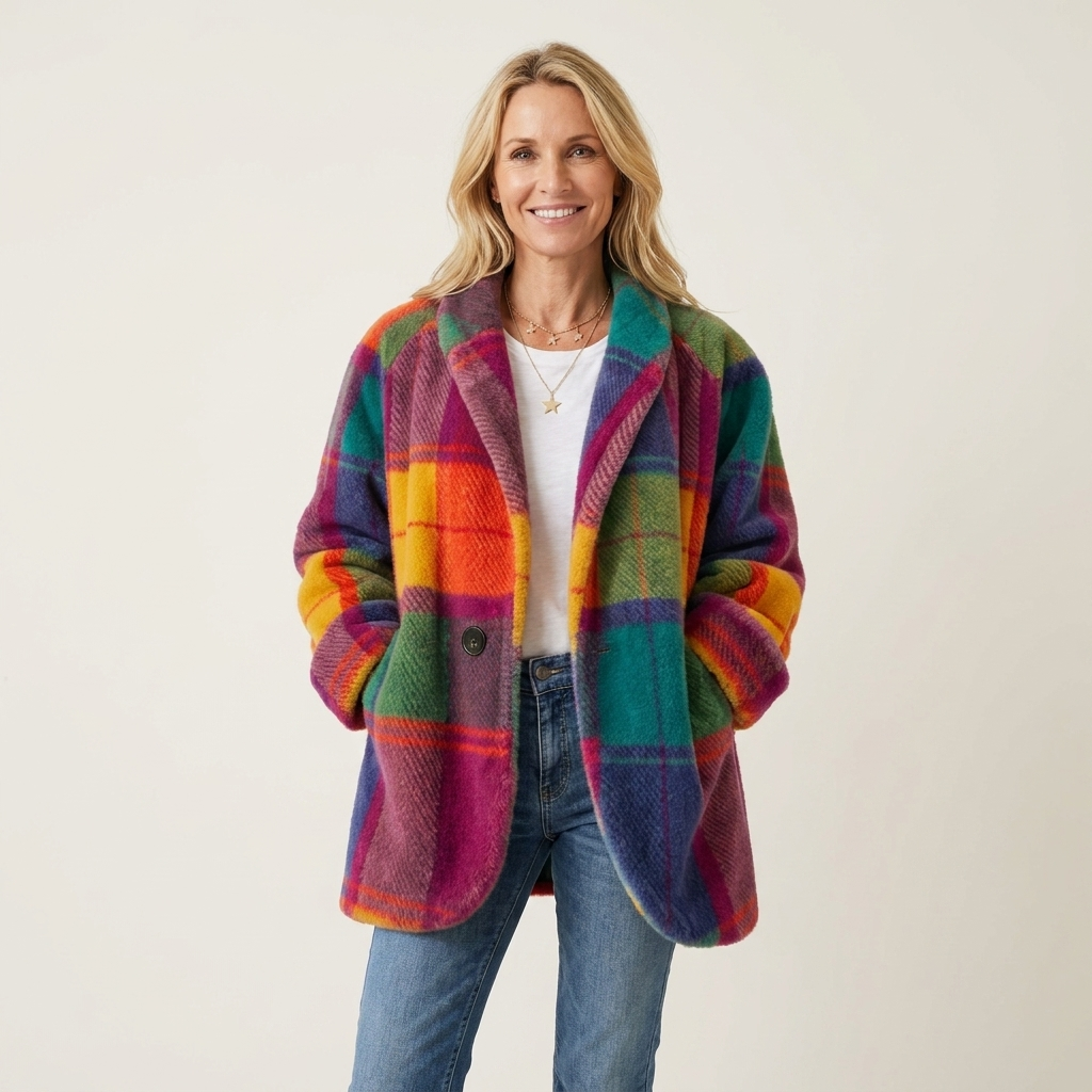 Plaid Notch Lapel Brushed Coat