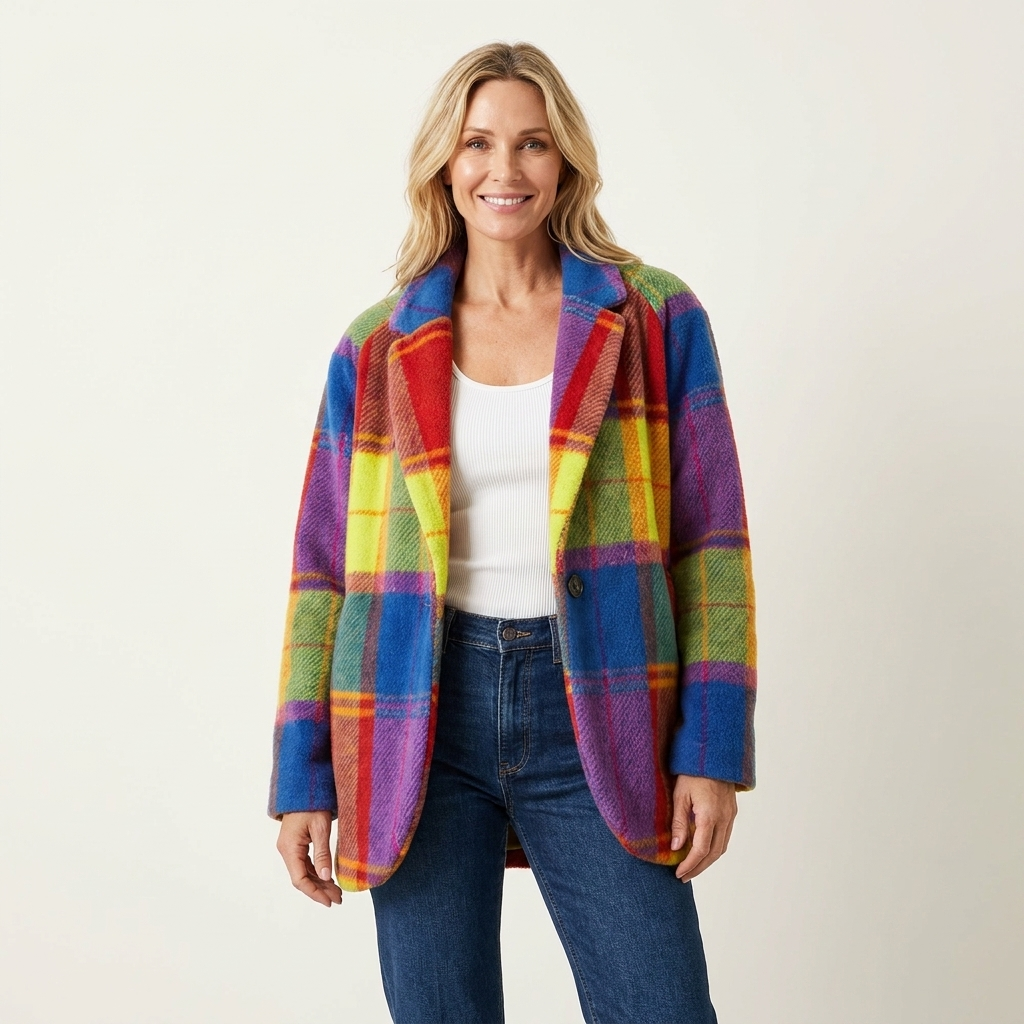 Plaid Notch Lapel Brushed Coat 5