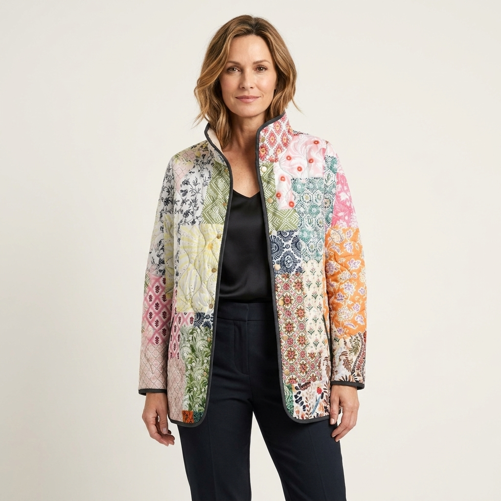 Patchwork Floral Quilted Stand Collar Jacket