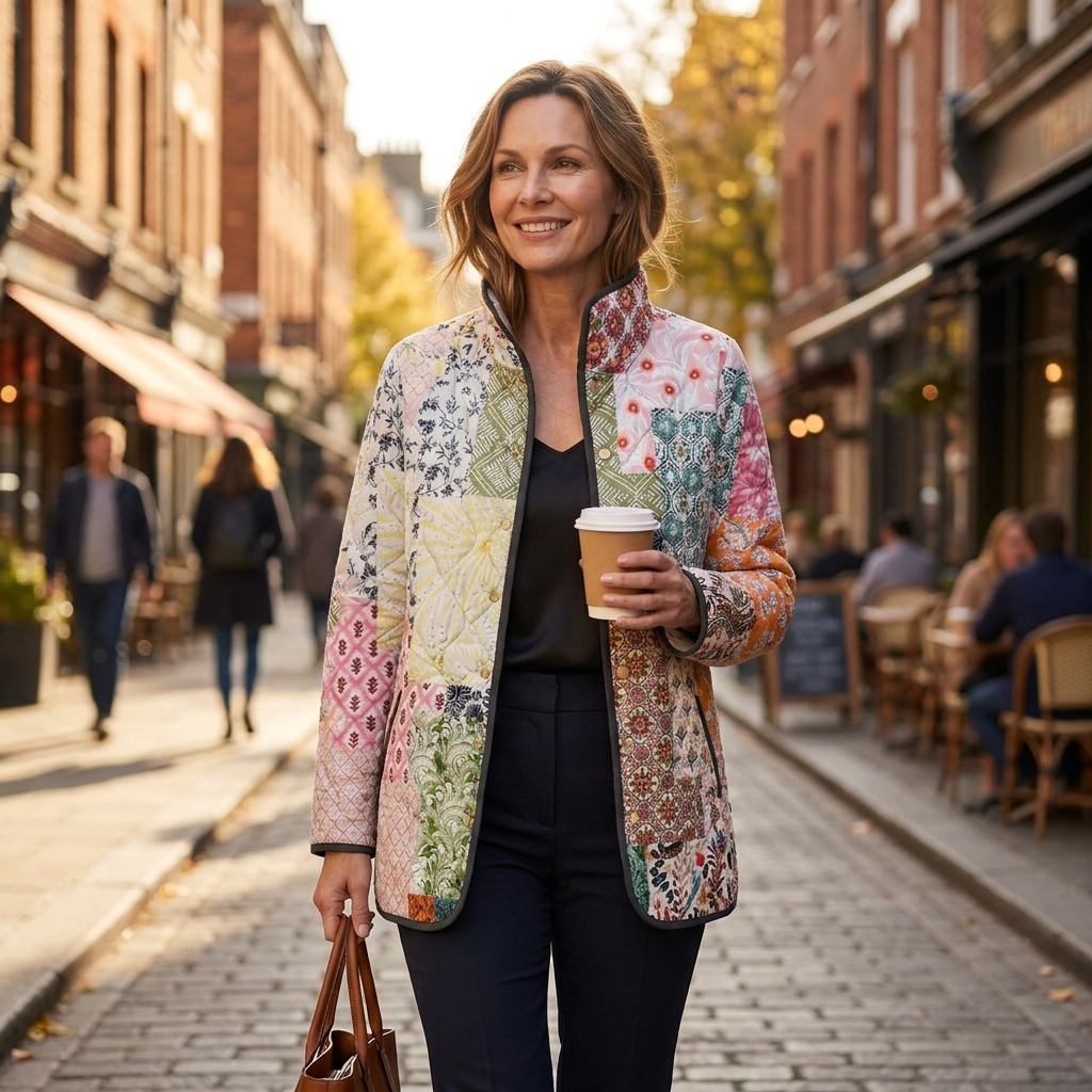 Patchwork Floral Quilted Stand Collar Jacket 2