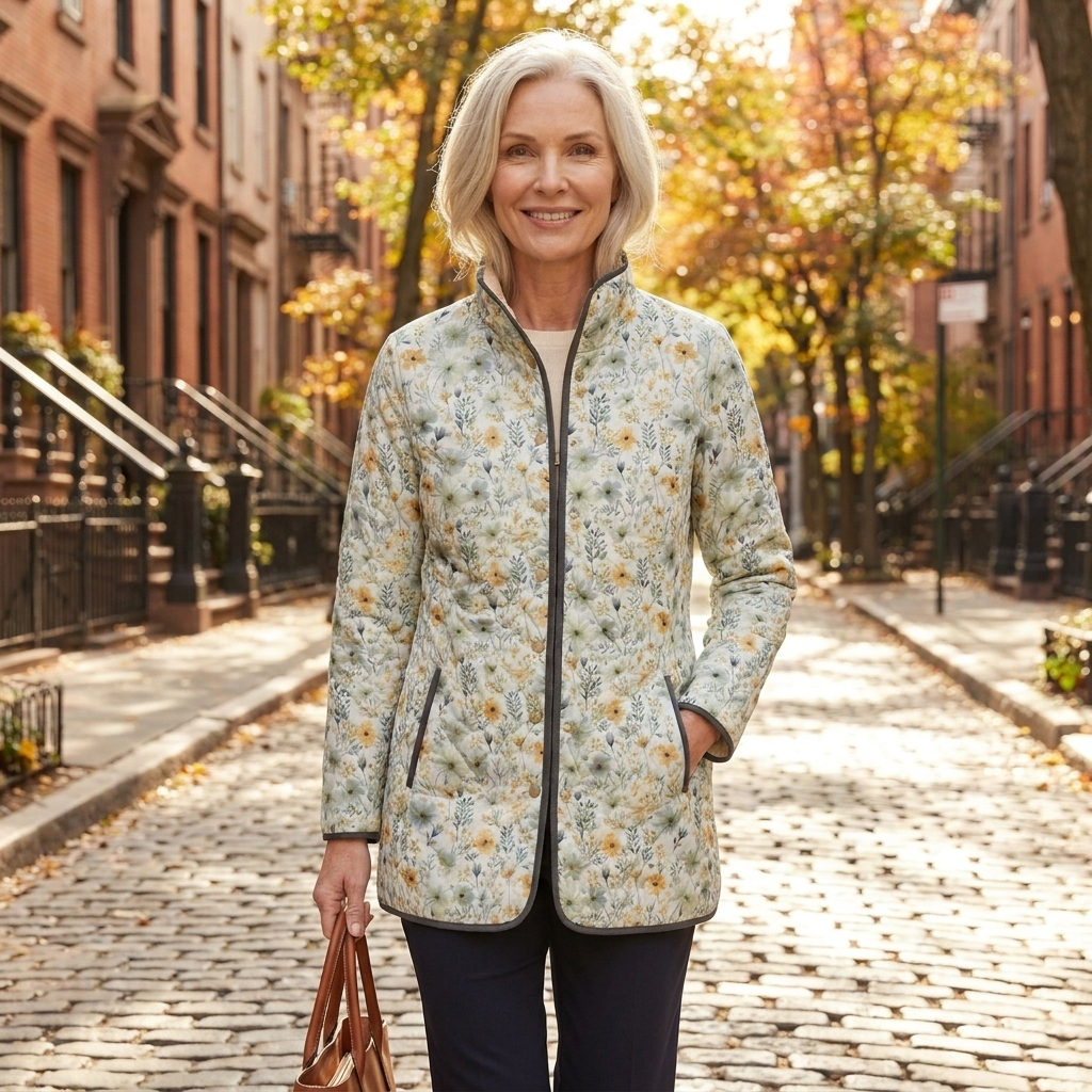 Floral Print Quilted Longline Open Front Jacket 2