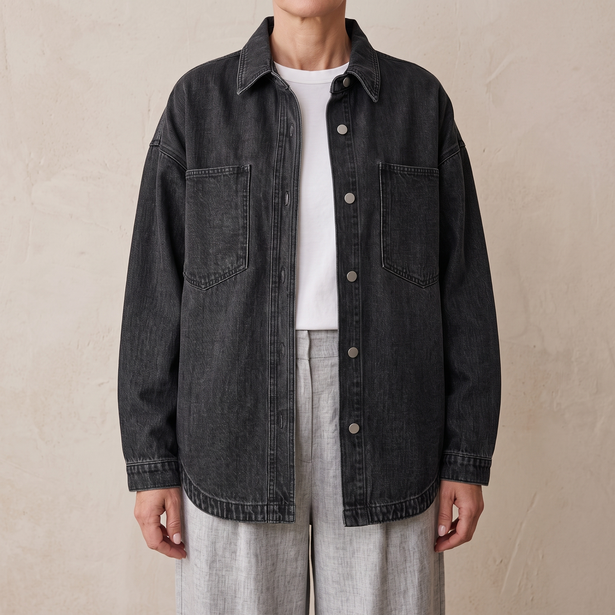 Oversized Chest Pocket Button Front Denim Shirt Jacket 4